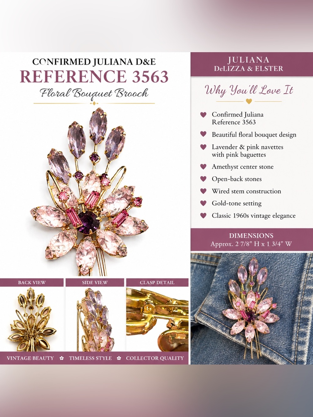 Juliana D&E Reference #3563 Floral Bouquet Brooch in Lavender & Pink Gold-Tone